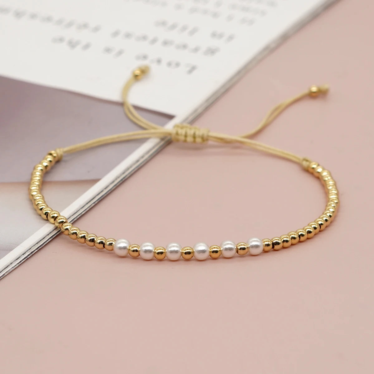 Gold Plated Beaded Surfer Bracelets Natural Pearl Charm Bracelet Handmade Fashion Summer Jewelry for Women Teen Girl Gift