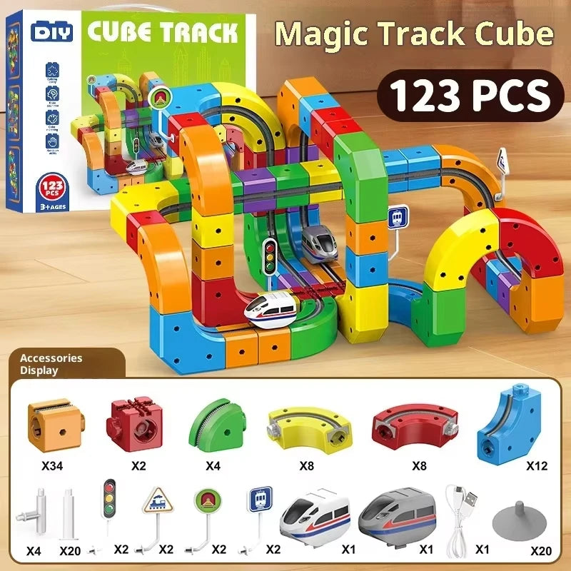 Electric Magnetic Track Set With Anti-Gravity Vehicles - 100+ Pieces Stem Building Toys Creative Diy Railway For Kids Gift Toy