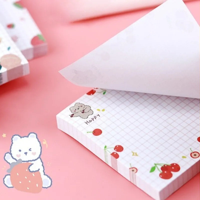 100sheets Kids Cartoon Fruit Pattern Sticker Posted It Memo Grid Paper Notebook Message Sticky Notes Notepad Pads Posits Sticker