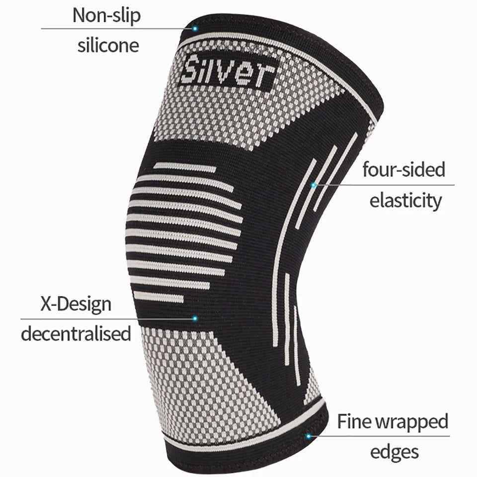 Knitted Knee Pads Elastic Compression Silver Fiber Silver Ion Tightly Wrapped Joint Pain Meniscus Injury Silicone Anti-slip