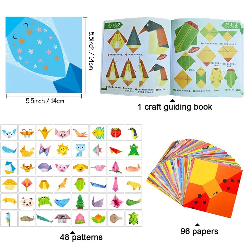 Origami Kit with 30/96 Sheets Paper & Guide Book, DIY Craft Art for Beginners kids，Multiple difficulty level challenges