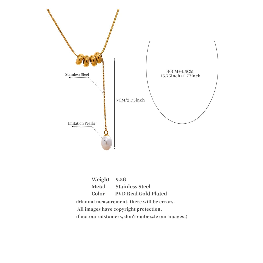 Yhpup Stainless Steel Round Beads Chain Drop Imitation Pearls Fashion Necklace Elegant Charm Jewelry бижутерия для женщин