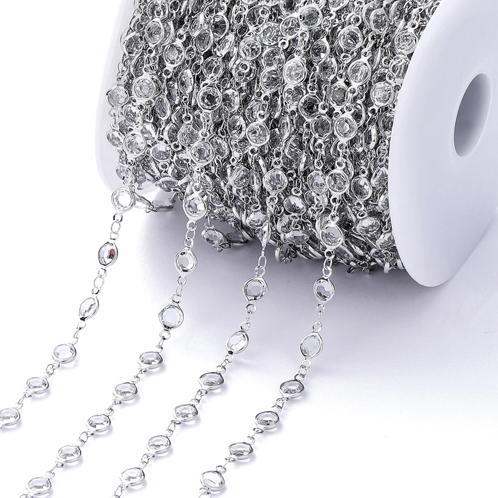 1M Crystal Zircon Stone Chain Colorful Glass Beads Chains For DIY Necklace Bracelet Jewelry Making Supplies Findings