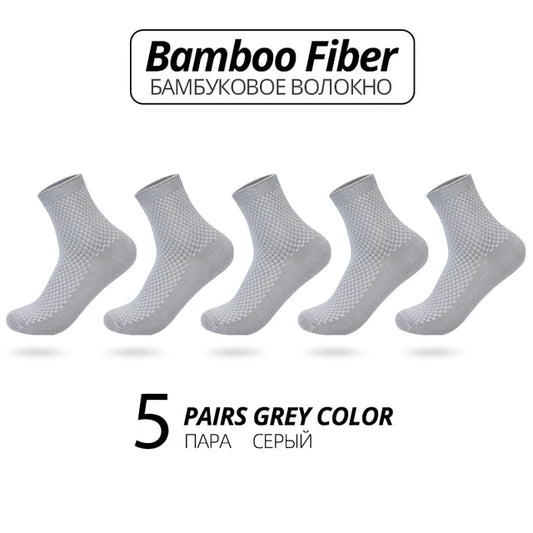 5 Pairs Bamboo Fiber Men's Socks Classic Business Crew Socks Spring Autumn Casual Comfortable Breathable Compression Bamboo Sox