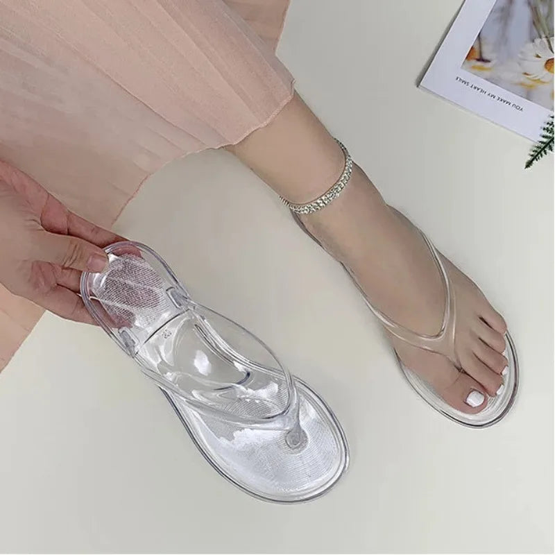 Size 36-41 Women Transparent Flip-flops Beach Vacation Sandals Girls Crystal Jelly Sandals Leisure Fashion PVC Slides
