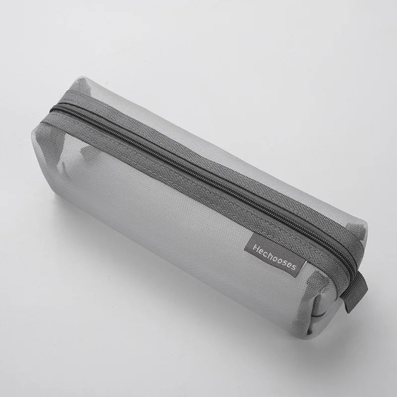 Translucent Simple Mesh Pen Bag Student Exam Stationery Bag Large Capacity Portable Stationery Storage Bag Study Supplies