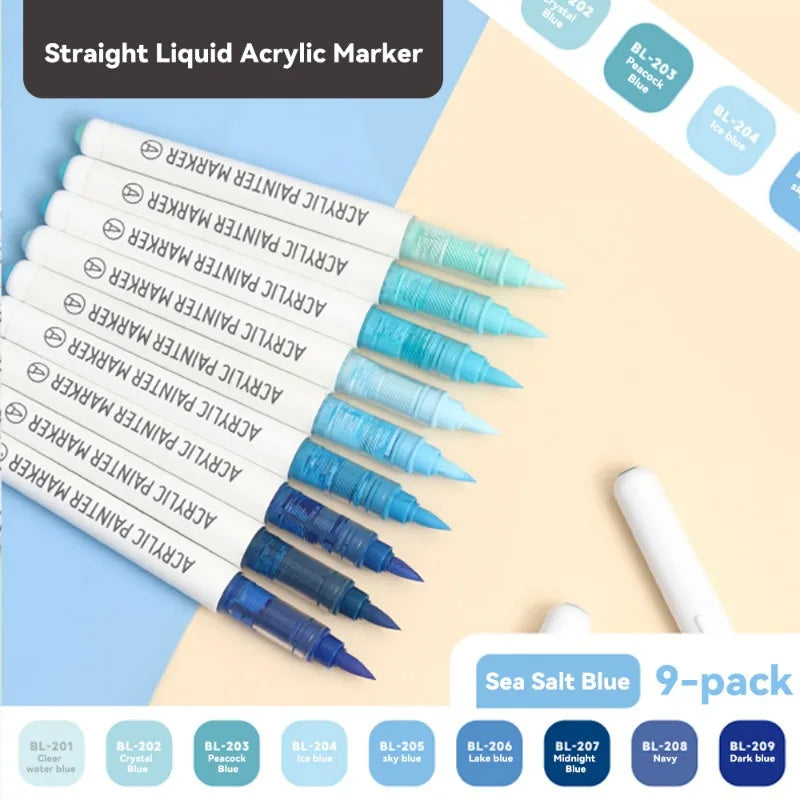 9pcs/Box Mix Color Acrylic Markers Set Art Rock Painting Pens Kids Gift Graffiti For Stone Glass Book Shoes DIY Craft Supplies