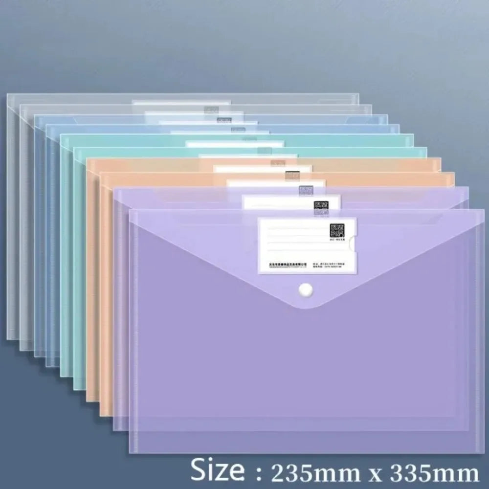 10pcs A4 Size Plastic Large Capacity Envelopes Document Folder with Snap Closure Office Stationery Supplies Archive Storage Bag