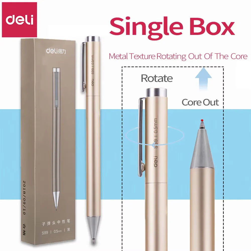 DELI Premium Metallic Signature Pens 0.5mm Gold Silver Gel Ink Smooth Writing Pens for Signing Certificates Awards Menus