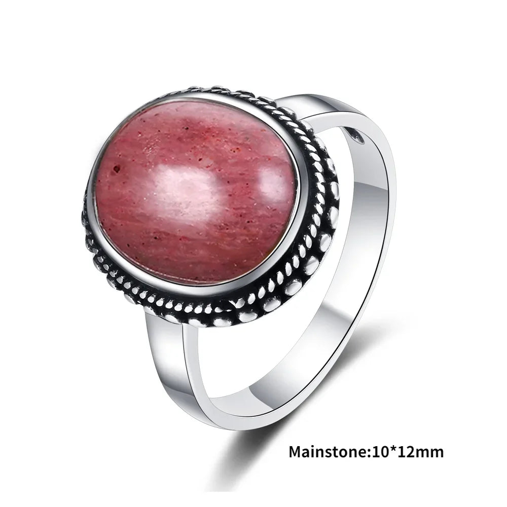 Natural Rhodochrosite Rings Women's S925 Silver Jewelry Ring Gifts Vintage Fine Wedding Ring