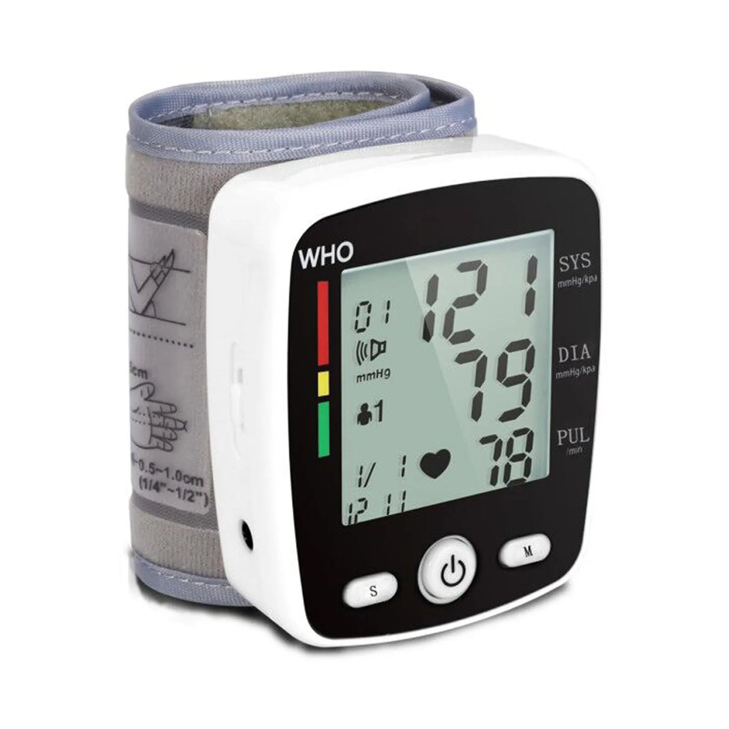Digital Blood Pressure Monitor Wrist Tensiometer Electronic Sphygmomanometer  Tonometer with LCD, 2 X 90 Memory Rechargeable