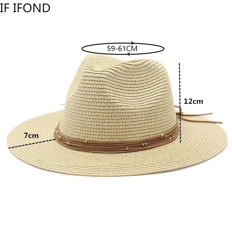 Big Size 60CM New Straw Hat 7cm Brim Summer Cooling Beach Sun Hat Outdoor Party Panama Jazz Hat Sombreros De Mujer