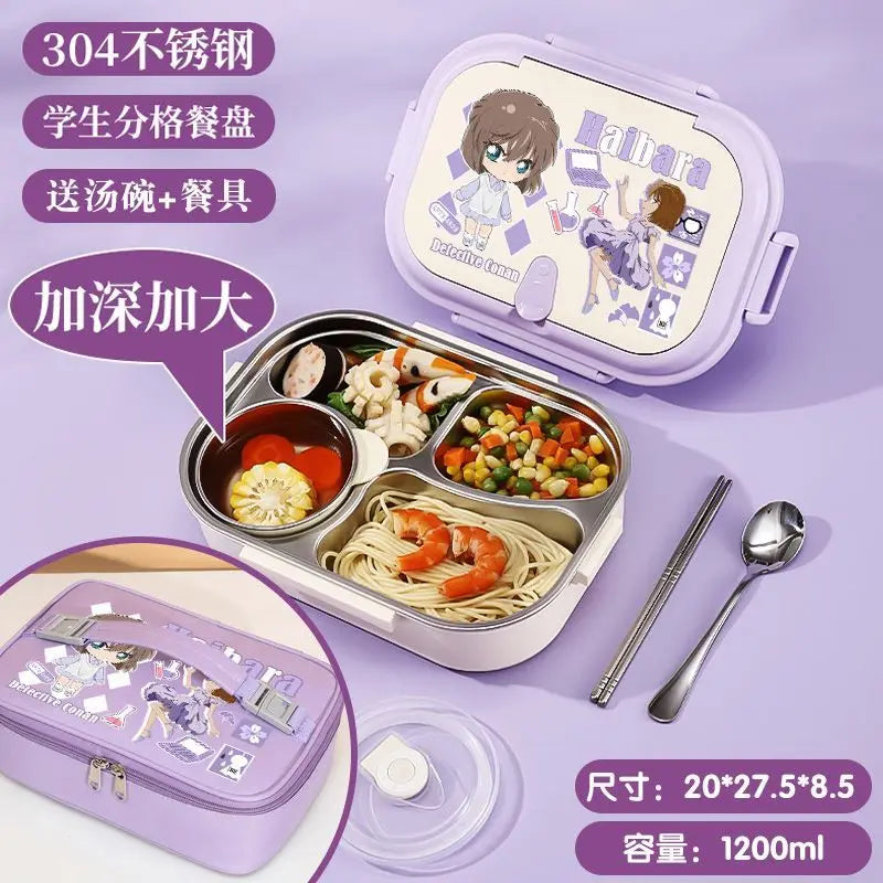 Detective Conan Stainless Steel Insulated Lunch Box Cute and Stylish Bento Box with Compartments for Male and Female Students