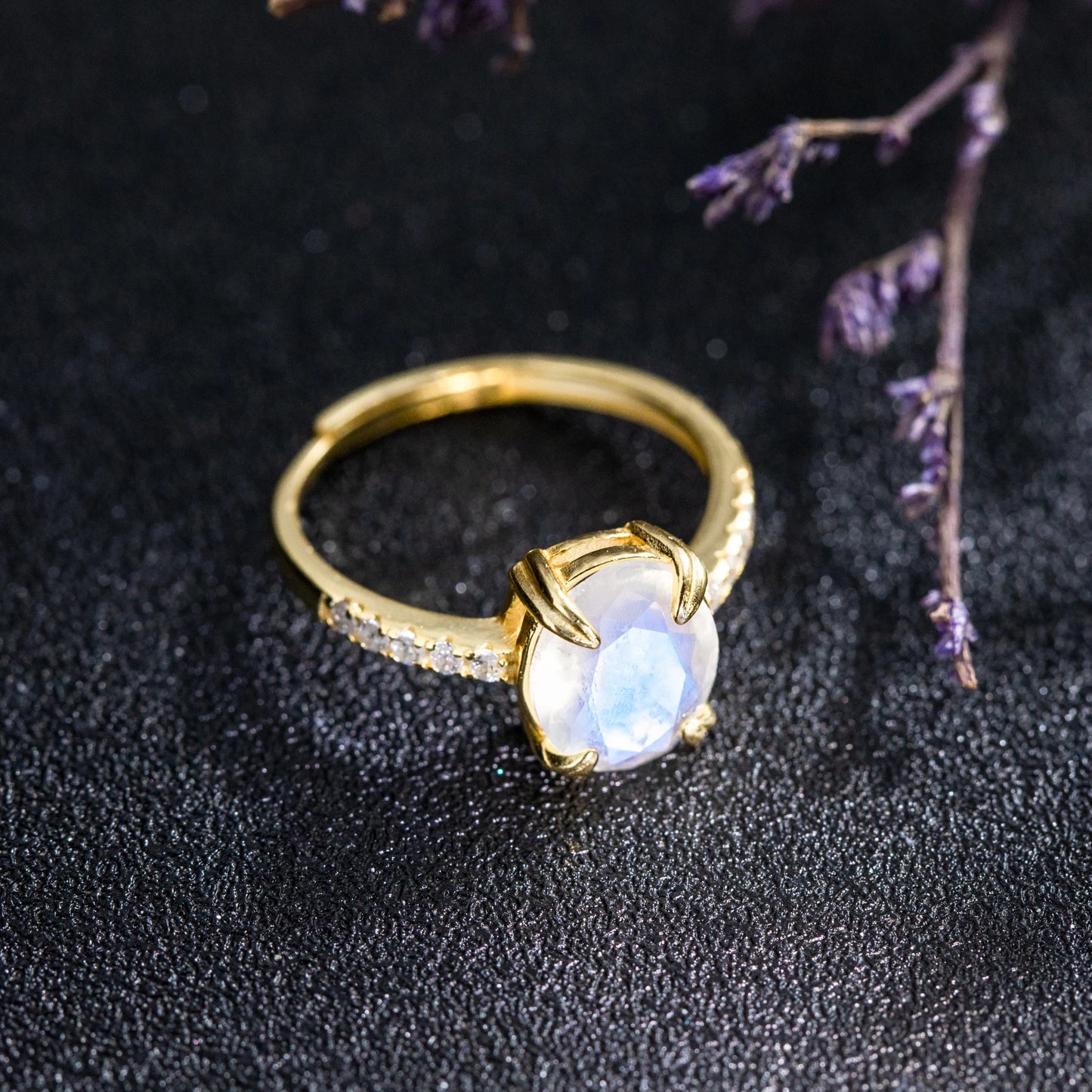 925 Sterling Silver Minimalist Oval Shaped Natural Moonstone Ring Blue Gemstone Engagement Jewelry for Women Half Eternity Band