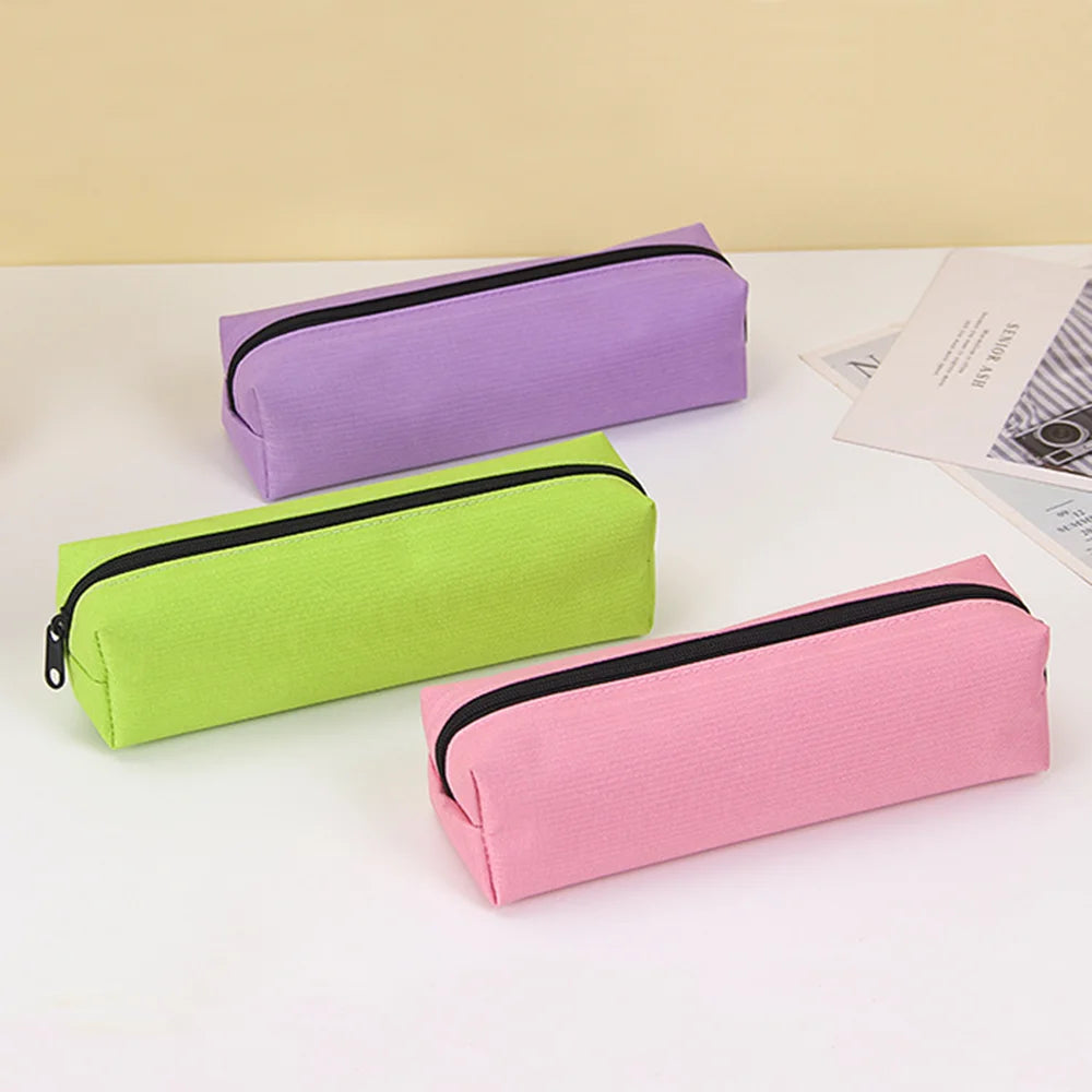 Solid Color Pencil Case Simple Pencil Bags For Student New Stationery School Supplies Kids Gift Zipper Big Cosmetic Bag