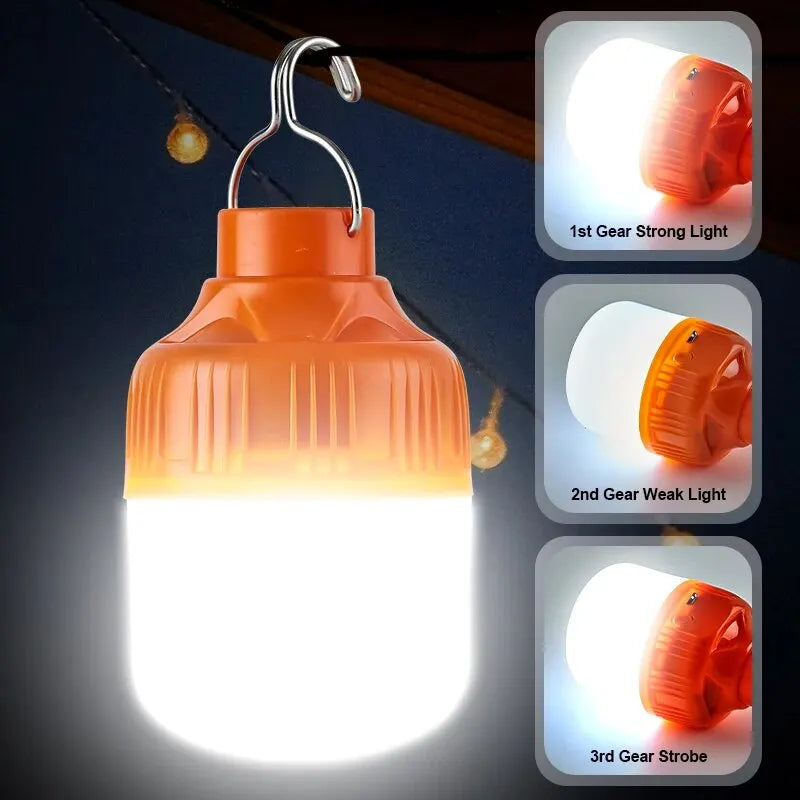 Outdoor USB Rechargeable LED Camping Lantern High Brightness Portable Tent Light with Hook for Hiking Fishing Night Use Travel