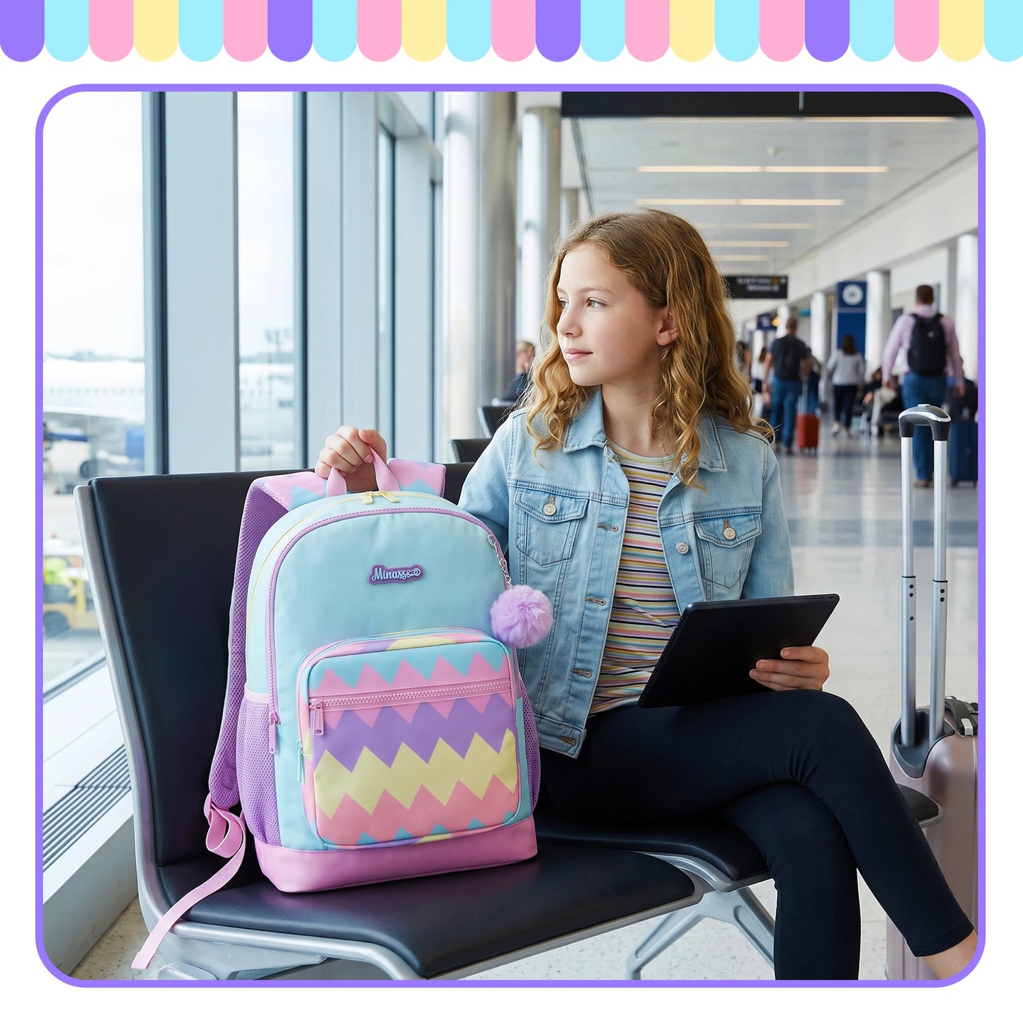 Cute Lightweight School Backpack for Girls 6-8, Kids Bookbag with Insulated Lunch Box, Elementary Daypack for K-3rd Grade
