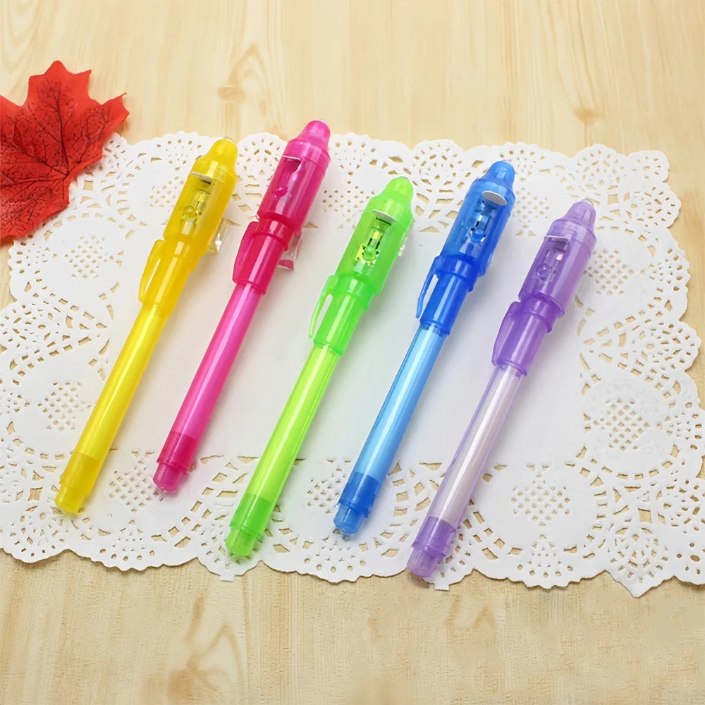 12pcs Luminous Light Pen Magic Purple 2 in 1 UV Black Light Combo Drawing Invisible Ink Pen Learning Education Toys for Child