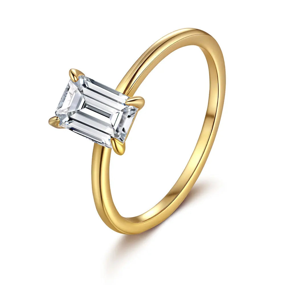 S925 Sterling Silver Rectangular Cut Solitaire Ring - 1/2/3 Carat D Color VVS Moissanite Gold Plated Jewelry for Women