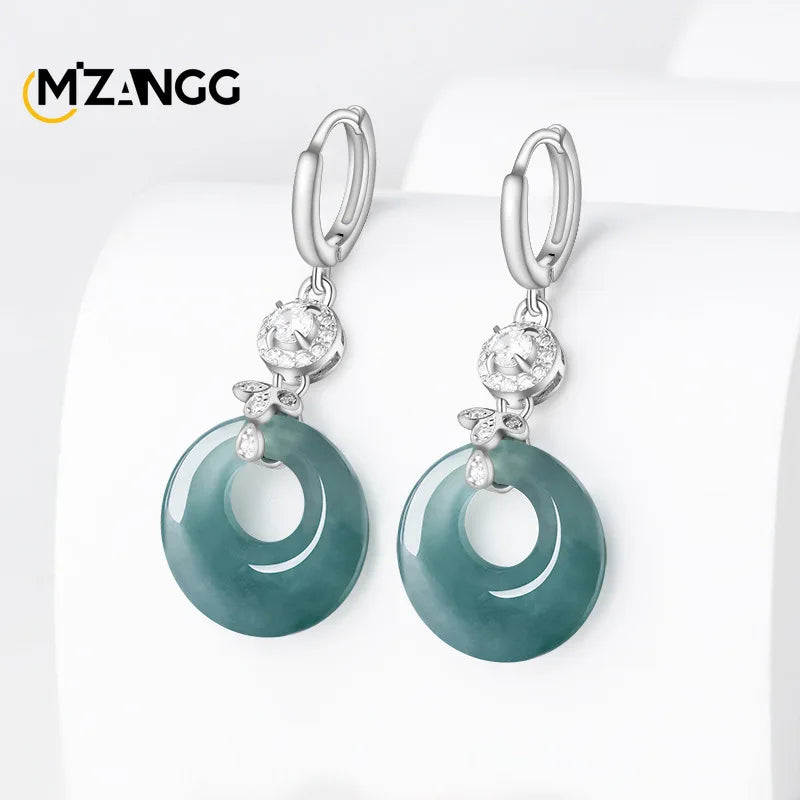 Natural A-Grade Blue Water Jadeite Hoop Earrings - S925 Sterling Silver Fashion Women's Jewelry, Worthy Elegant Accessories Gift