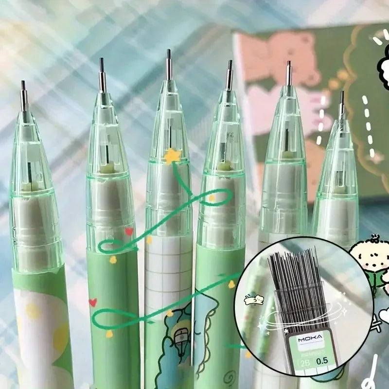 5pcs Automatic Pencil Cute Mechanical 0.5mm Pencil Set With Refills Retractable Pencil School Kids Stationery Office Supplies