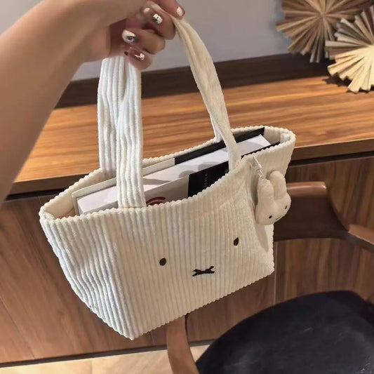Kawaii Miffy Handbag Cartoon Rabbit Corduroy Portable Multifunctional Commute Cosmetics Storage Bag Girl Birthday Handbag Gifts