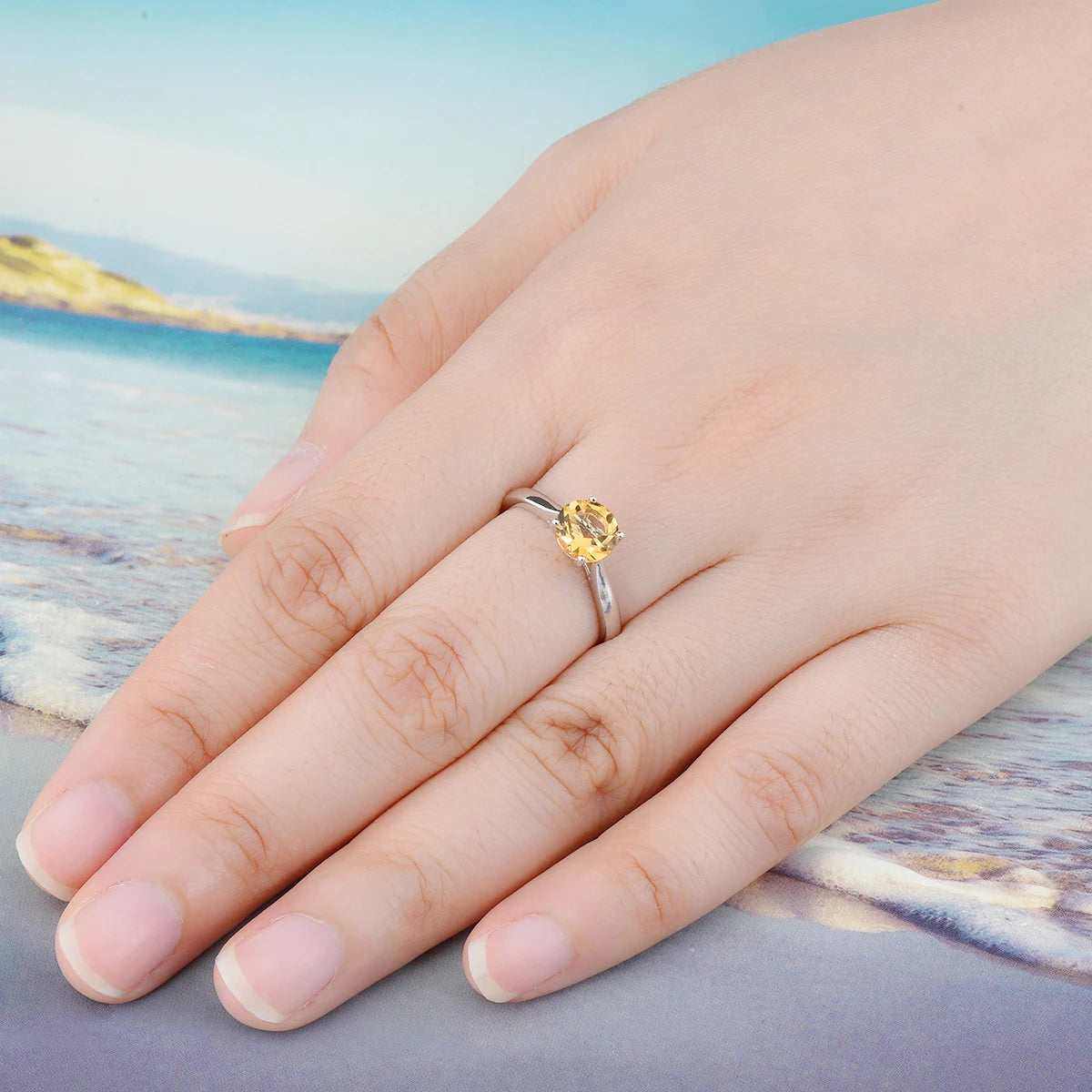 Natural Citrine Sterling Silver Rings 1.3 Carats Genuine Gemstone Classic Simple Fine Jewelry Style S925 Daily Birthday Gifts
