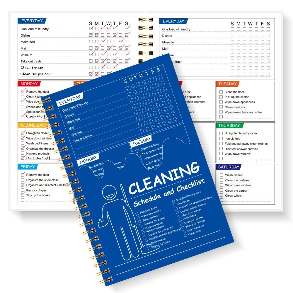 Cleaning Schedule Planner Notebook A5 Spiral Daily Weekly Monthly Checklist Home Organizer Task Log Book