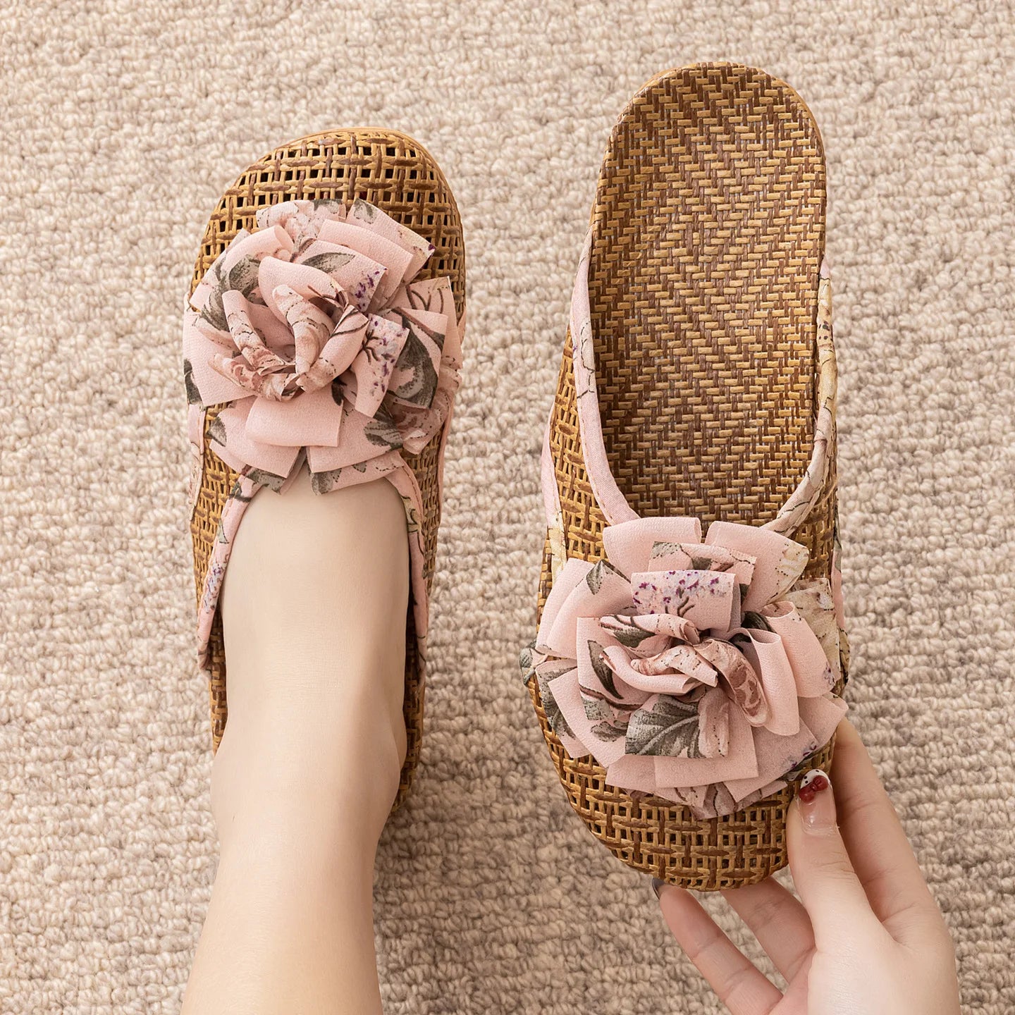 Women's Summer Slippers, Rattan Floor Slippers, Home Cooling Slippers, Indoor Bamboo Woven Slippers, Non-Slip Household Slippers
