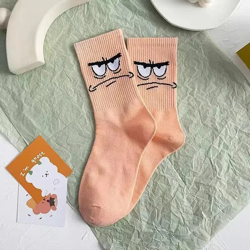 5 Pairs Kawaii SpongeBob Mid-Calf Socks Breathable Cotton Comfortable Tide Anime Socks for Boys Girls Students Birthday Gift