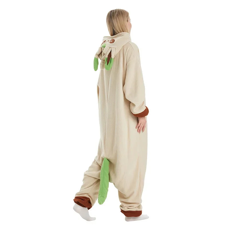 Leafeon Onesies Kigurumi Cosplay Pajamas Winter Warm Sleepwear Pijamas Adults Halloween Full Body Costume Outfit