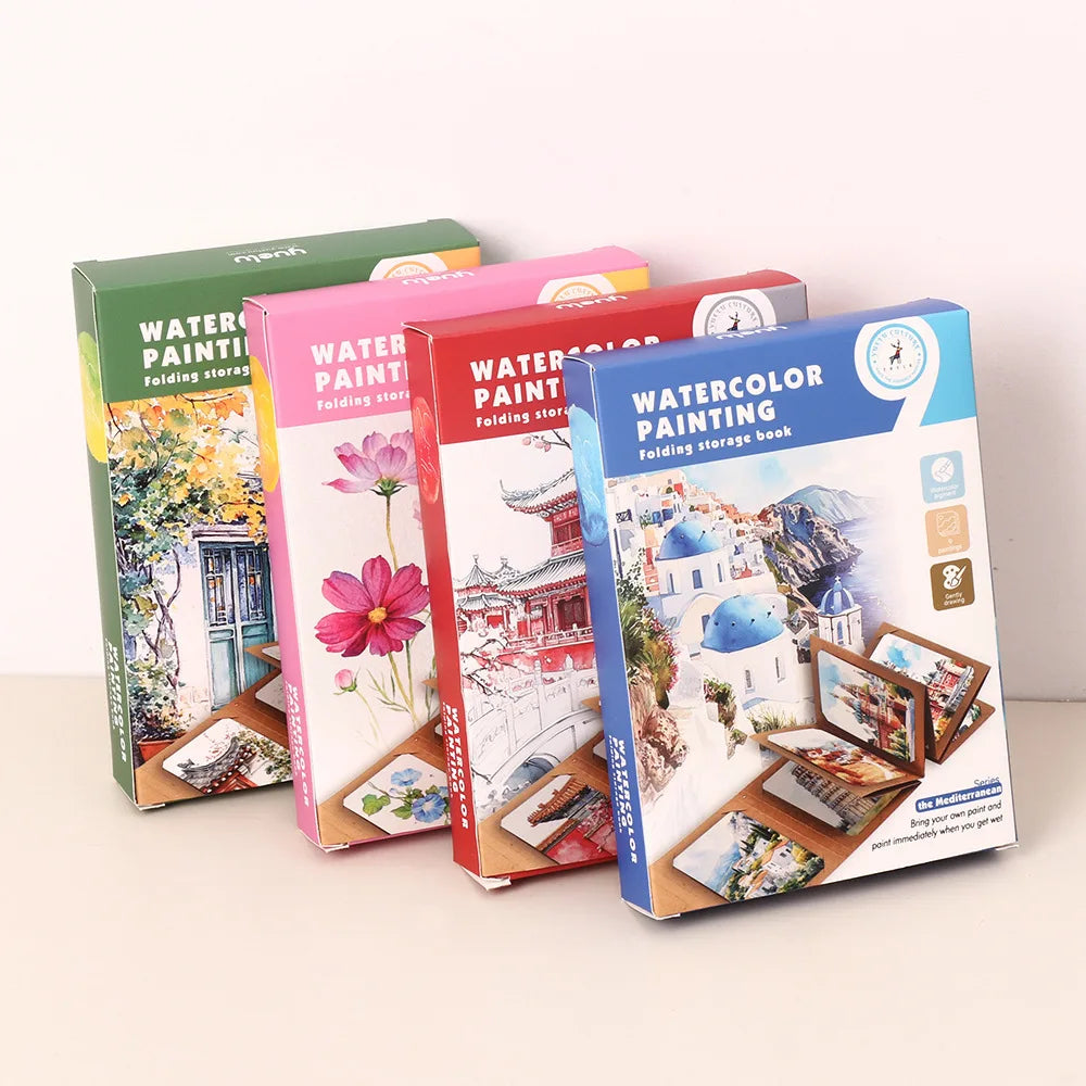 Bview Art Artistic Watercolor Kit: 12-Pan Solid Paints with Expandable Kraft Paper Folder, Compact Travel Painting Supplies