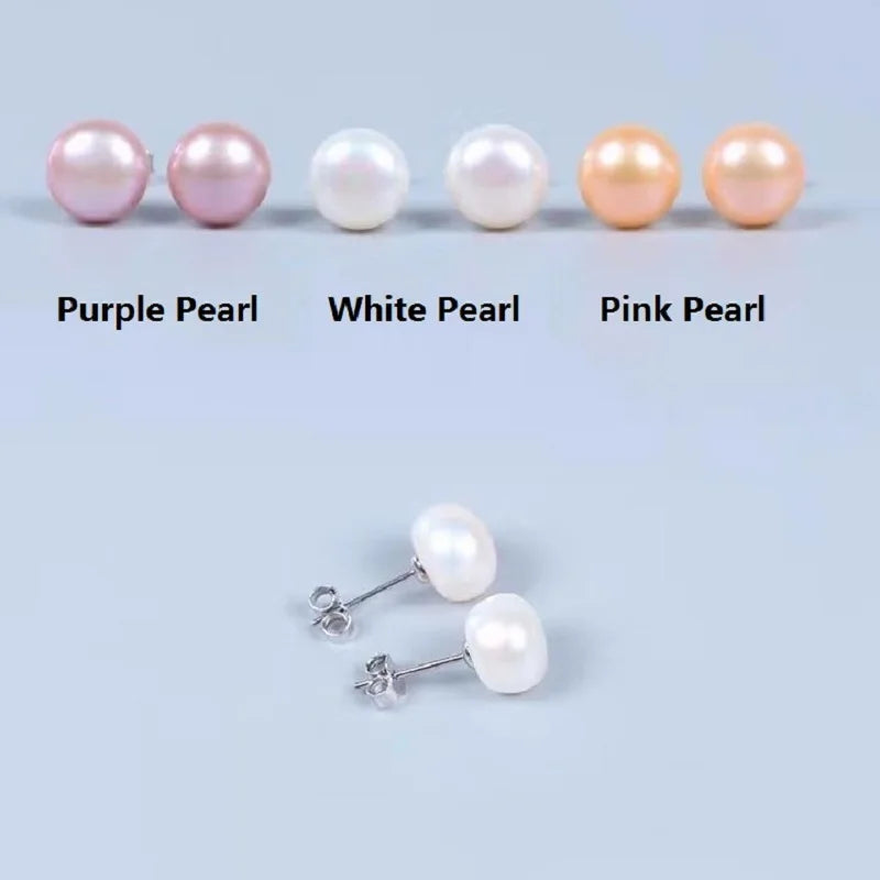 Wholesale Natural Freshwater Pearl Earrings Real S925 Sterling Silver Stud Earrings For Women Jewelry Birthday Gift