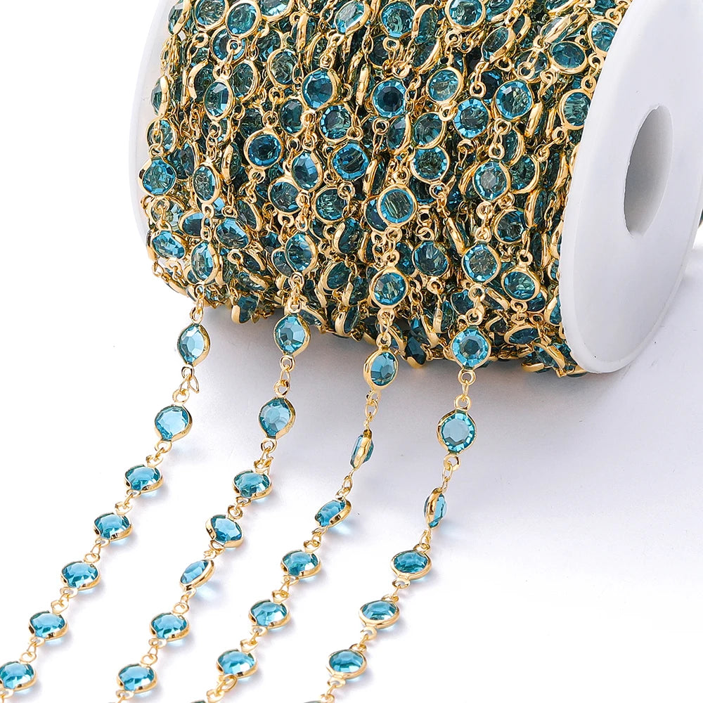 1M Crystal Zircon Stone Chain Colorful Glass Beads Chains For DIY Necklace Bracelet Jewelry Making Supplies Findings