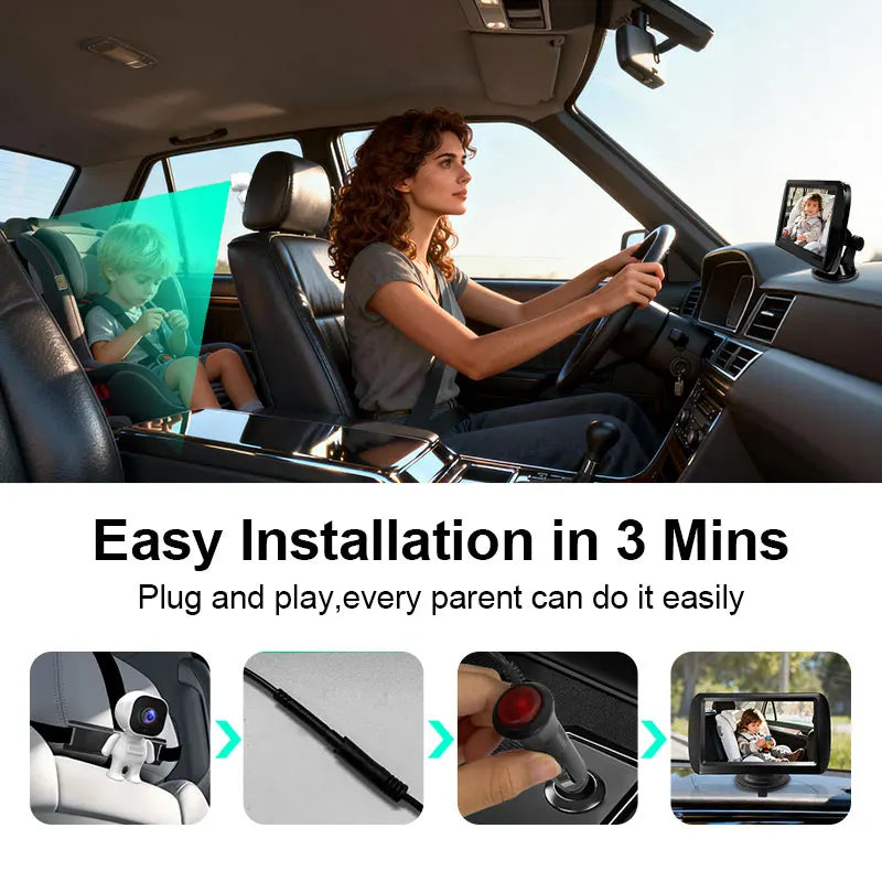 Baby Car Mirror 4.3 inch Suction Cup Mount Monitor Safety Car Seat Mirror Camera Monitored Mirror for Car Seat Rear Facing