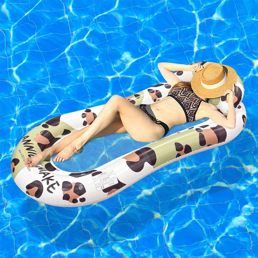 2026 Leopard Print Mesh Lounge Chair Inflatable Floating Bed Single Foldable Float Summer Pool Water Entertainment Thickened