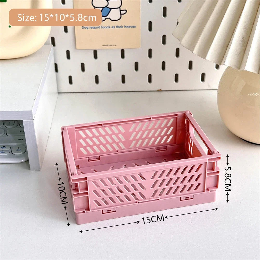 Foldable Storage Box with Handles Collapsible Crate for Toys, Cosmetics & Desk Organization