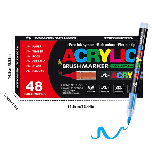 12-366 Colors Acrylic Paint Pen Markers Acrylic Felts Brush Tip Paint Markers For  Wood Rock Painting Canvas Gift DIY Crafts
