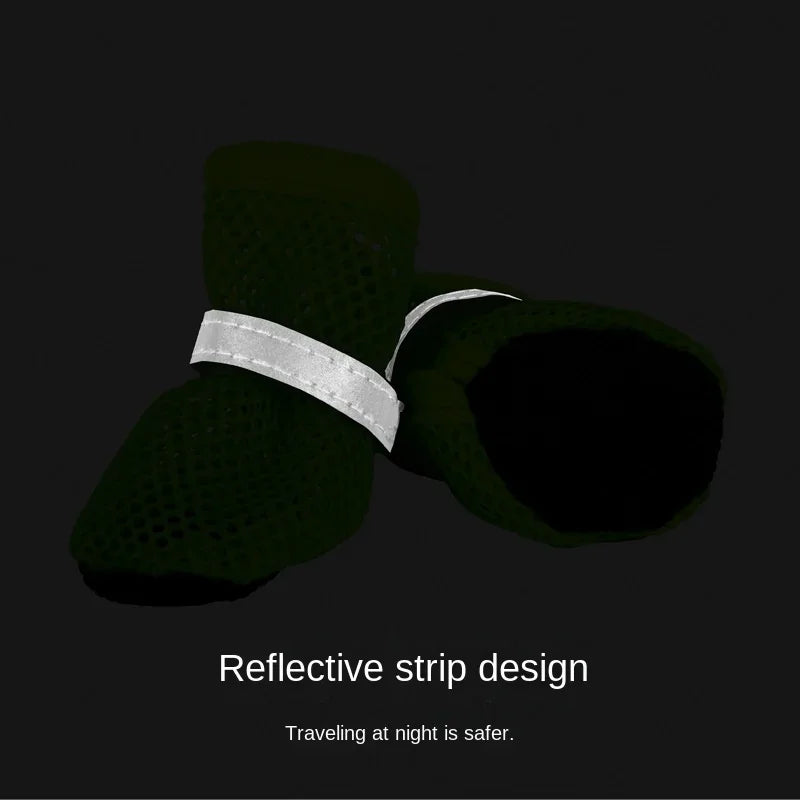 4Pcs Summer Cooling Dog Boots for Night Walks Breathable Mesh Dog Shoes with Reflective Straps & Soft Sole for Paw Protection