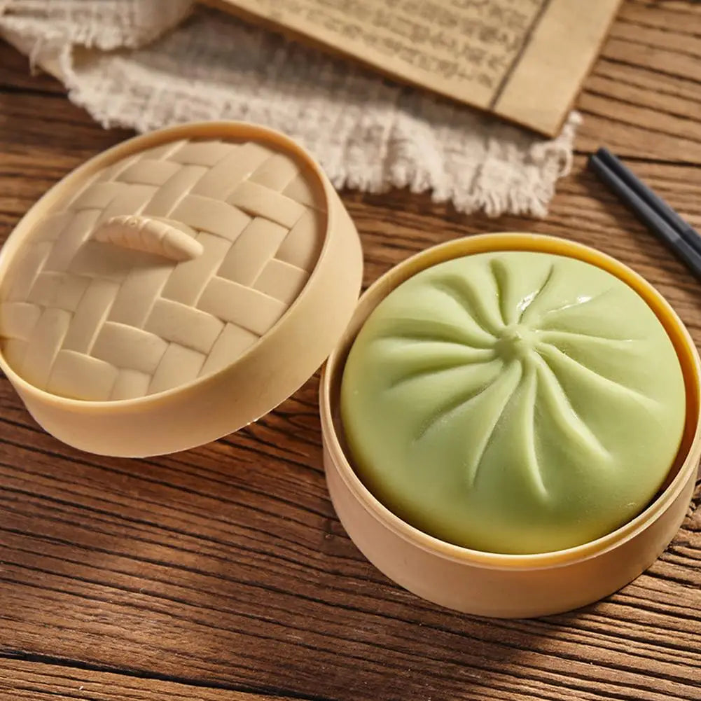 Colorful Dumpling Squishes Stress Balls Fidget Sensory Toys Simulation Food Squishies Bun with Steamer Squeeze Dough Ball Gifts
