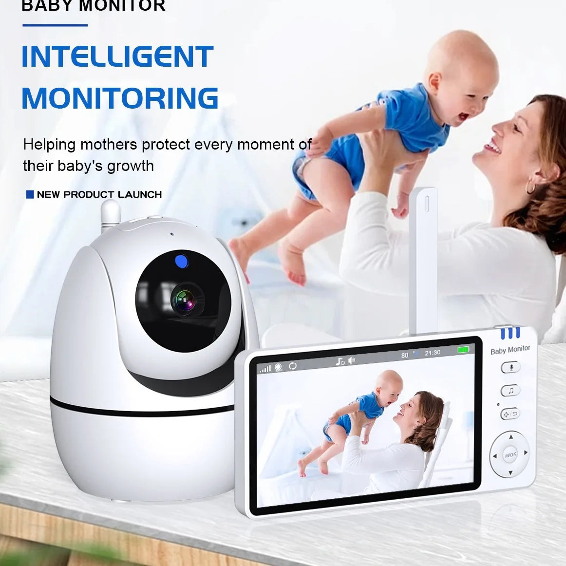HTMCK 5 Inch Video Baby Monitor Night Vision with 4X Zoom Two-Way Audio Nanny Camera for Mother Kid Babysitter
