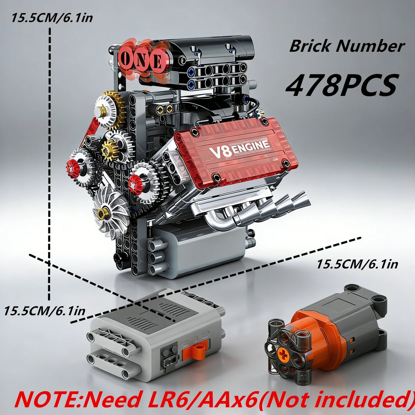Technical V8 Engine Model Building Blocks Kit Mechanical STEM DIY Construction Toy Educational Science Gift Adults Teens
