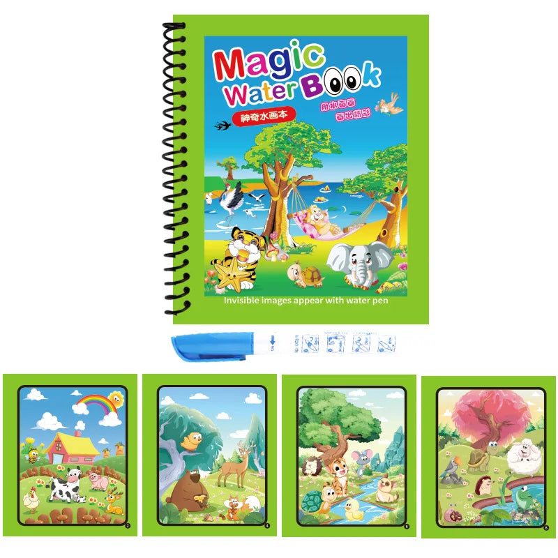 Magical Book Water Drawing Reusable Coloring Book with Pen Magic Water Graffiti Learning Painting Drawing Book for Kids Children