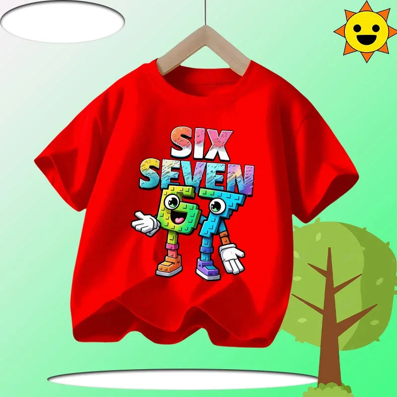 Summer Six Seven 67 Cartoon Cute Print Children‘s Short Sleeve Tops Cotton Casual Kids T-shirt Fashion Boys Girls Clothes Tees
