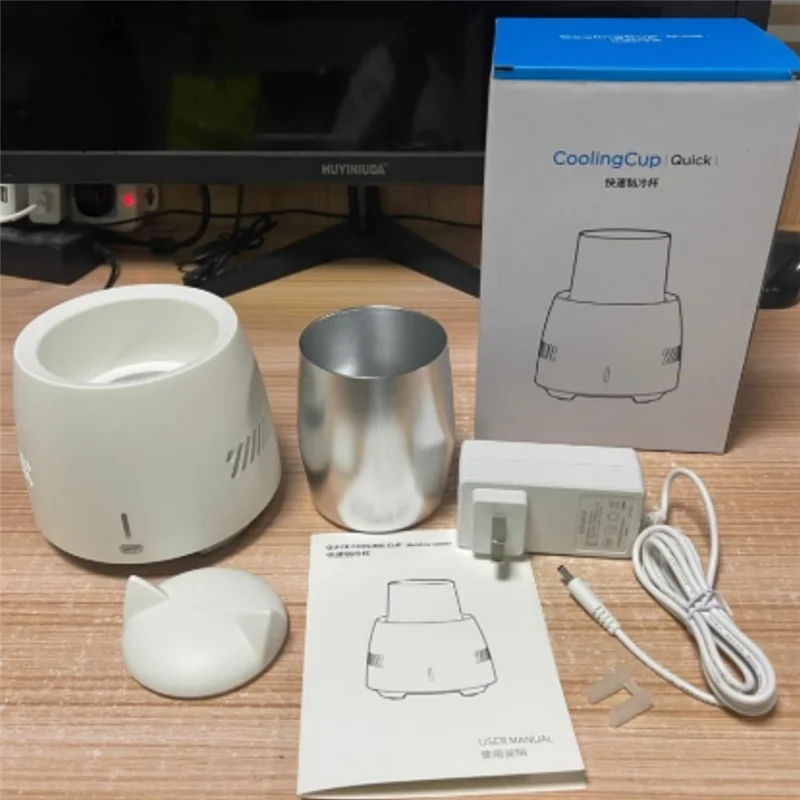 AS62 Summer Quick Cooling Cup Mini Continuous Cooler Cup Desktop Refrigerator Water/Soda/Drinks Mug, US Plug-White