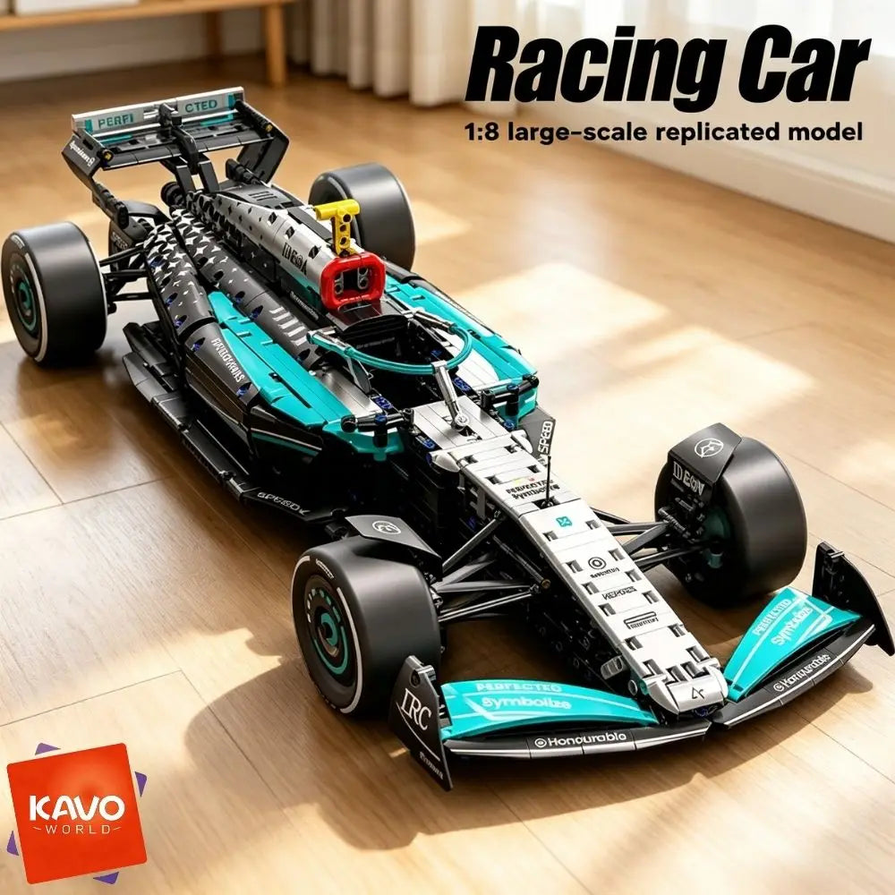 KAVOWORLD 1764PCS 1:8 Scale Supper Speed Race Car Building Blocks Large City Sport Vehicle Toy with Front Wheel Linkage Steering Simulated Cockpit STEM DIY Vehicle Model for Desktop Decor Anniversary Black Friday Gift Brick Hobbyists Automotive Lovers