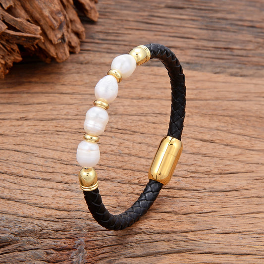 Real Natural Freshwater Pearl Bracelet, 2022 New Fashion Charm Leather Bracelet For Women, High Quality Baroque Wedding Jewelry