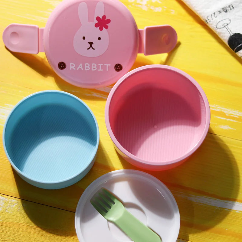 Cute Animal Lunch Box Japanese Double-layer Round Mini Bento Box Children's Fruit Box Snack Box Microwave Kids Lunch Box 540ml