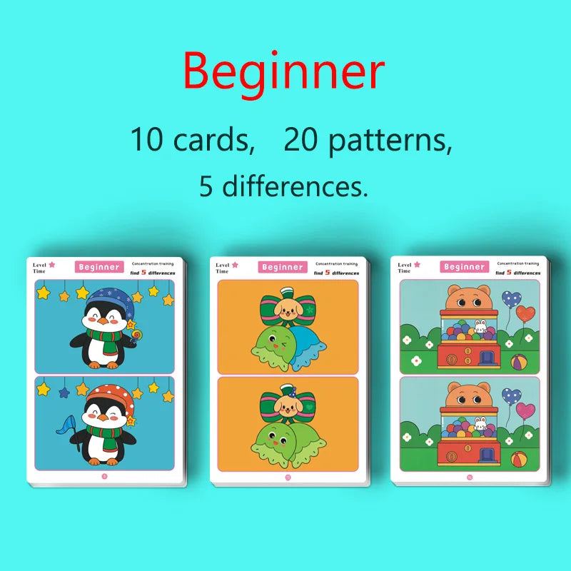 Children's Educational Games, Focus and Observation Training, Spot the Difference, from Hyperactivity to Concentration, Educational Game Cards, Can Be Wiped Off and Reused, Suitable for Holiday Gifts
