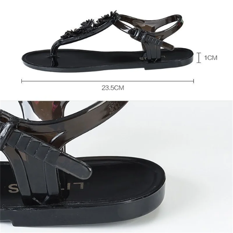Sandals Women's Anti-slip Jelly Soft Sole Outer Wear Beach Waterproof Women Sandals Flat Bottom Hollow Flower Slippers